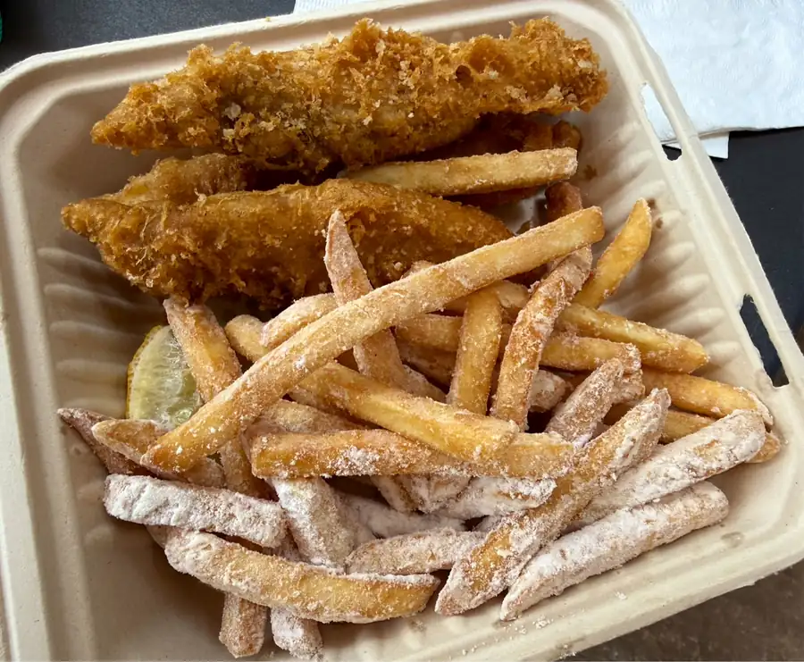 Fish and chips with lemon