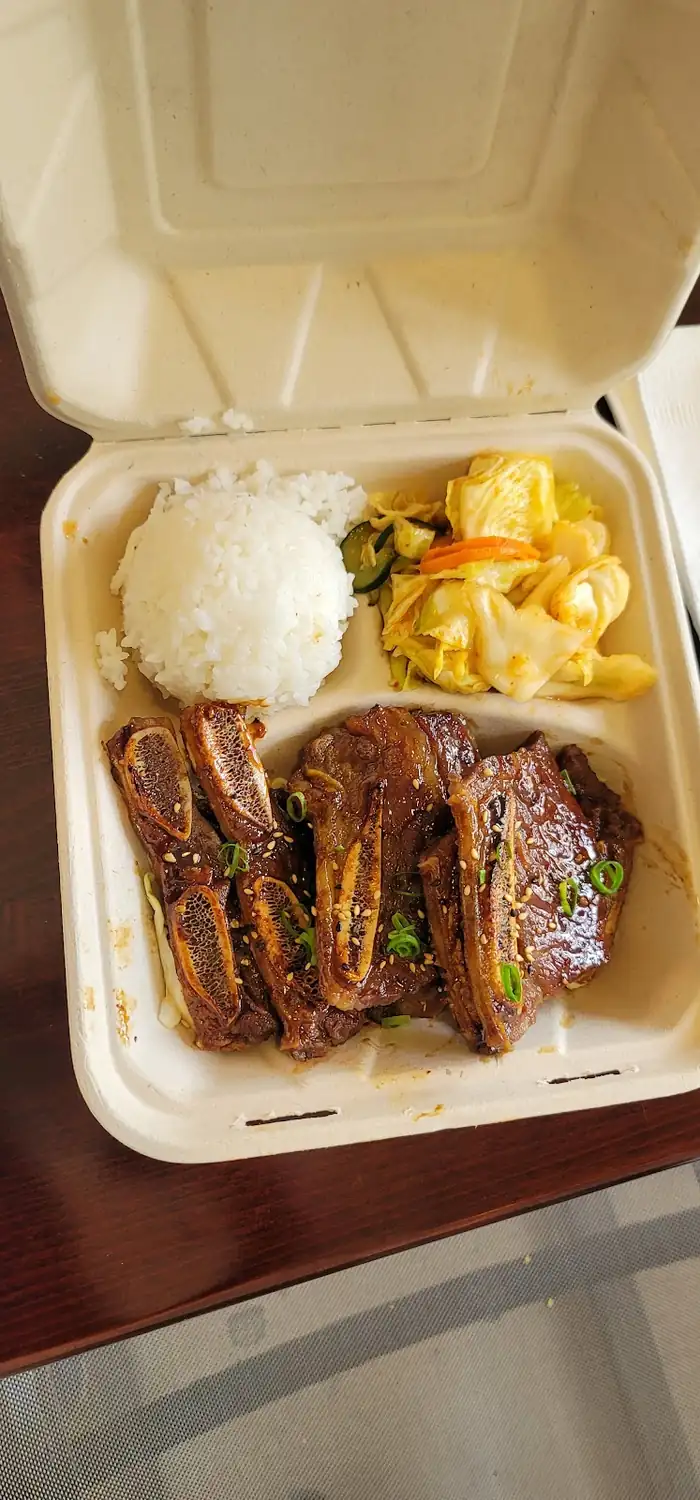 Short ribs plate with rice and mac salad